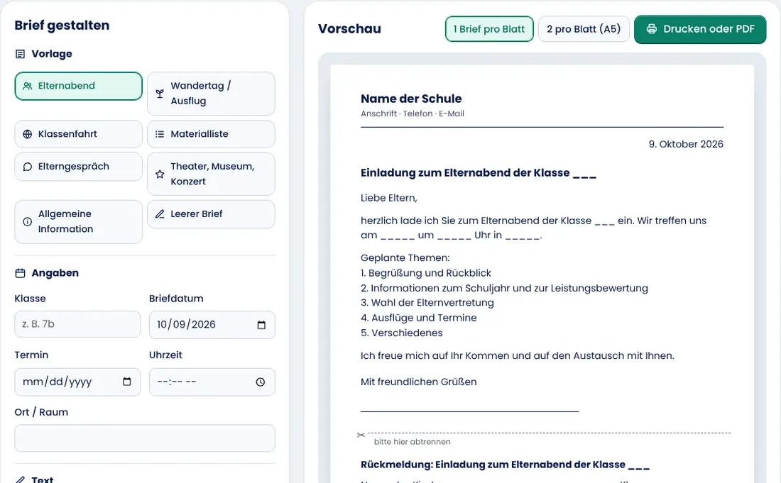 Bildschirmfoto: Elternbrief