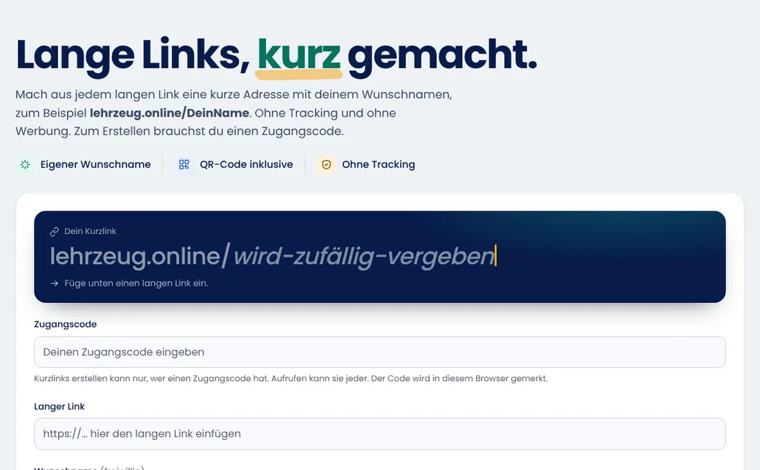 Bildschirmfoto: Kurzlink