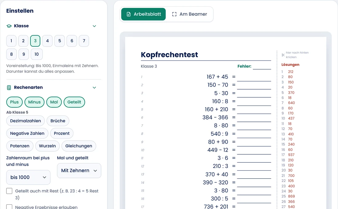 Bildschirmfoto: Rechenblitz